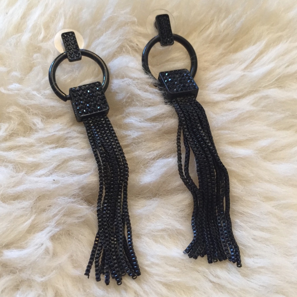 Dramatic black fringe earrings